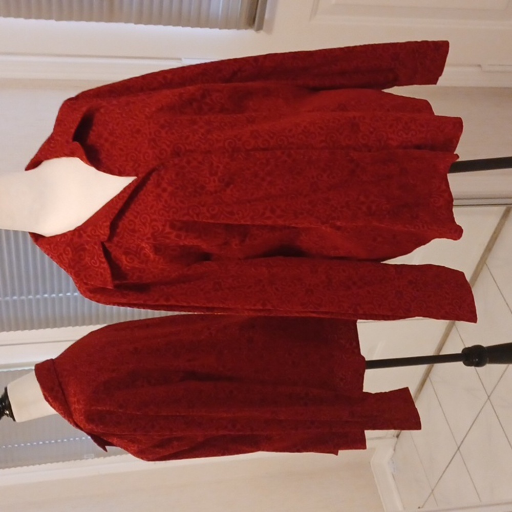 4/$60 Red Velour Flocked Blouse - Size XL